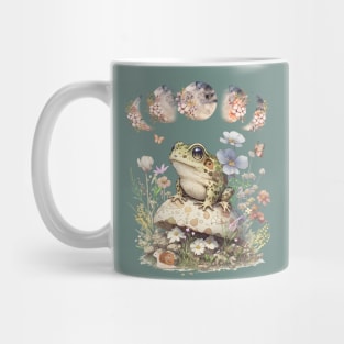 Cute Cottagecore Frog Mushroom Vintage Floral Moon Mug